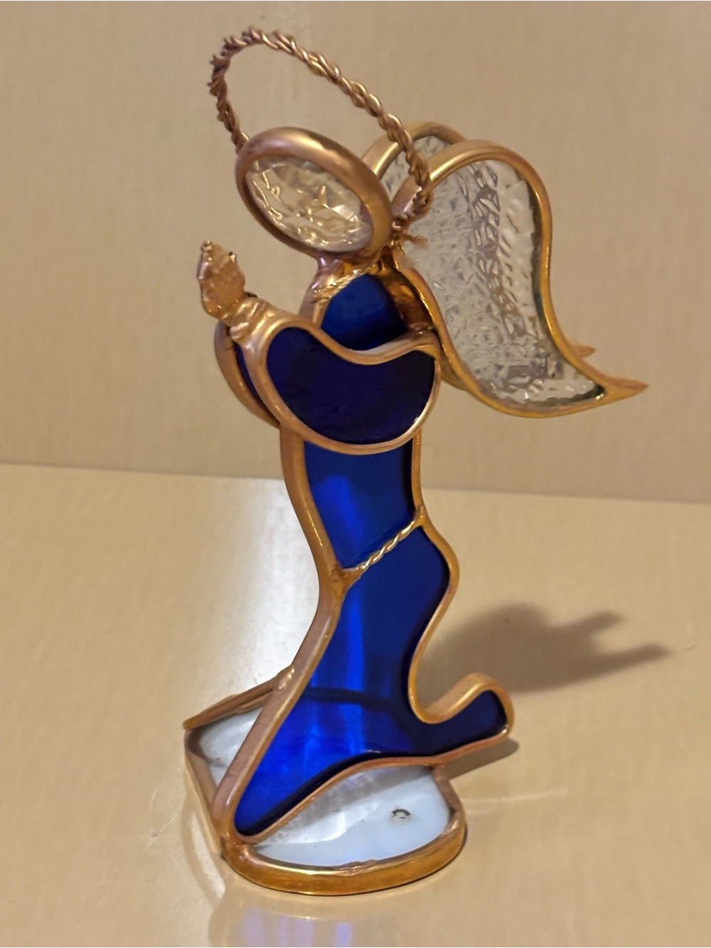 Cobalt Blue and Clear Glass Praying Angel Candleholder
